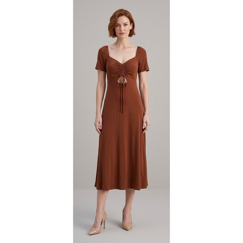Old Navy Womens Ruched Sweetheart Keyhole Short Sleeve Midi Dress